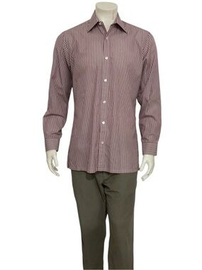 Charvet Burgundy and White Fine-Stripe Dress Shirt